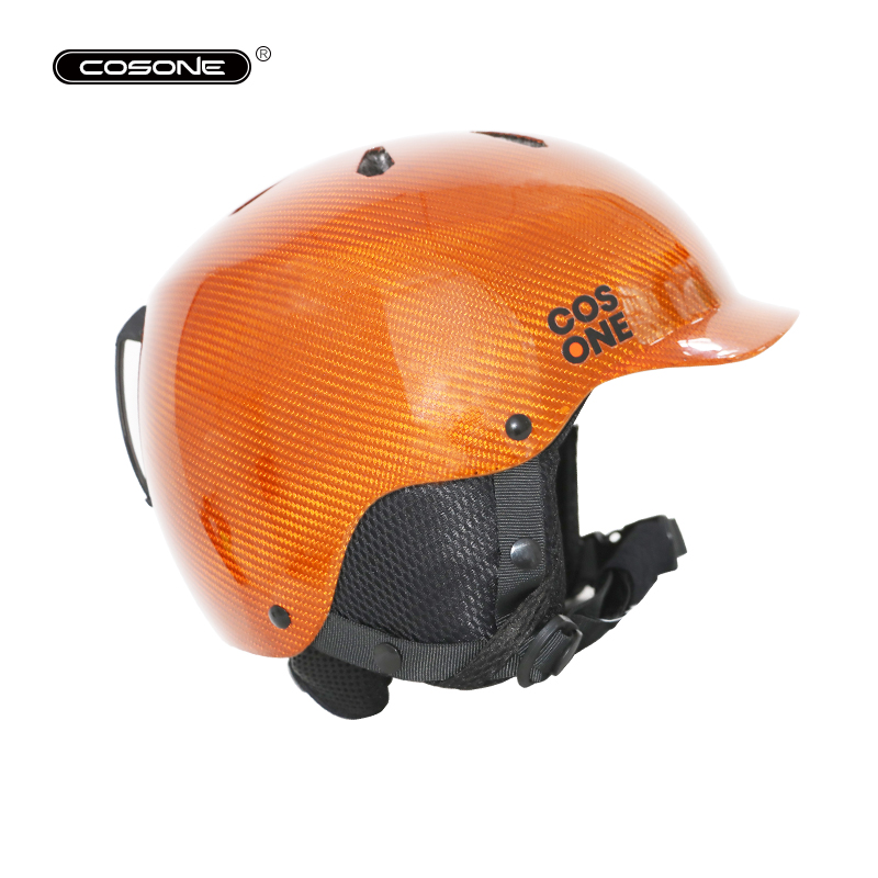 COSONE Carbon Fiber Safety Helmet Orange Single Double Board Sports Ski Protection Ski Safety Cap Limited 50 Top