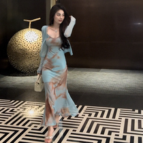 Fa-style retro temperament Sexy elegance Slim Fit Dress Fashion Light Lavish Tail Skirt Pendant With Skirt