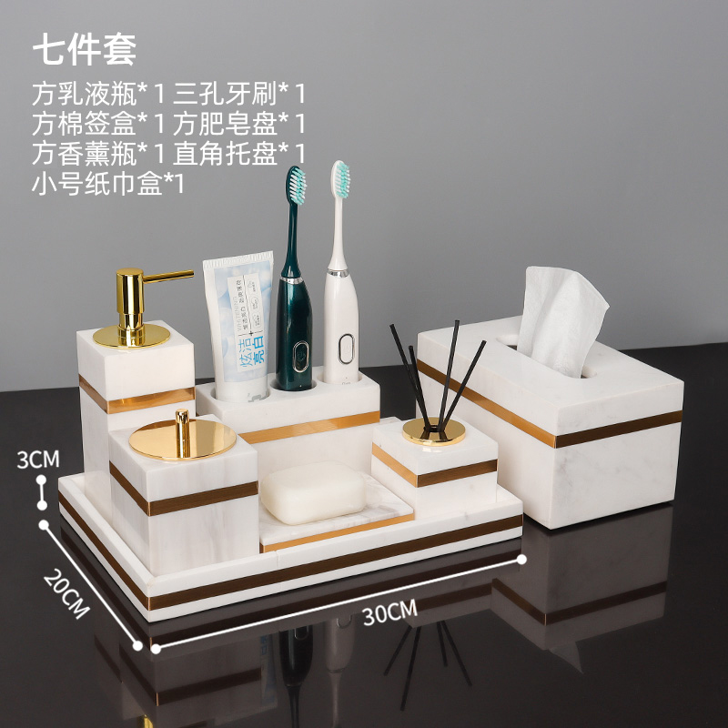 Marble bathroom with five sets of set up tray teeth with washing suit upscale Makeup Room Bathroom Sanitizer Hotel Swing