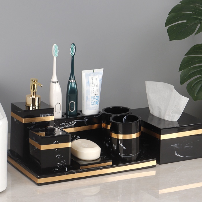 Bathroom five-piece wash set wash cup brushing cup bathroom light luxury wash table tray model room decoration