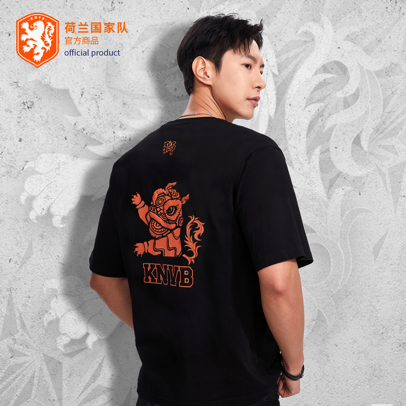 [Official Genuine] Netherlands National Team | Orange Lions Short-Sleeve Classic Black and Orange Fan T-Shirt with Foam Print