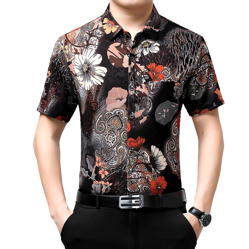 Summer thin floral shirt real pocket shirt