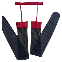 Red-edged black stockings hand-torn leg rings knee-high garters all-in-one sexy lace stockings ultra-thin