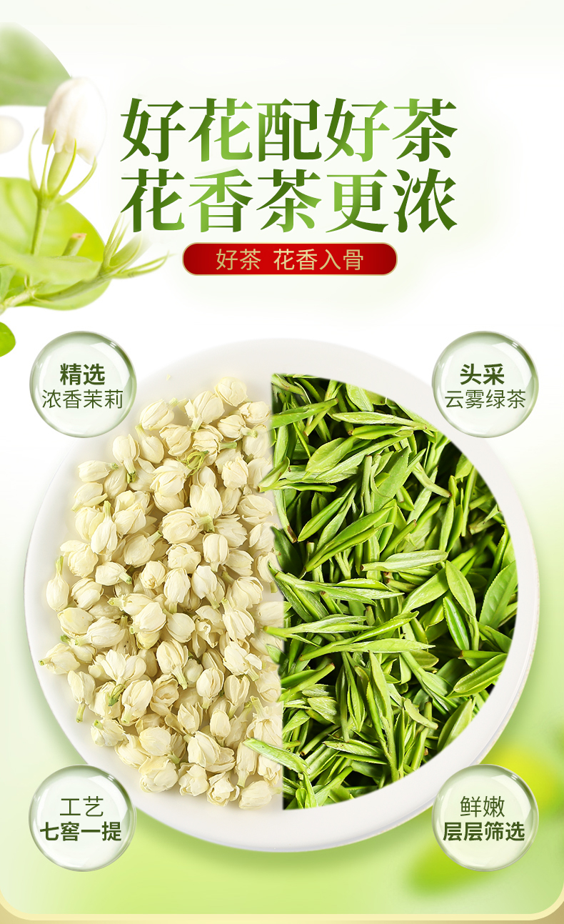 葛龙19新茶 浓香型茉莉花茶 125g罐装 图3