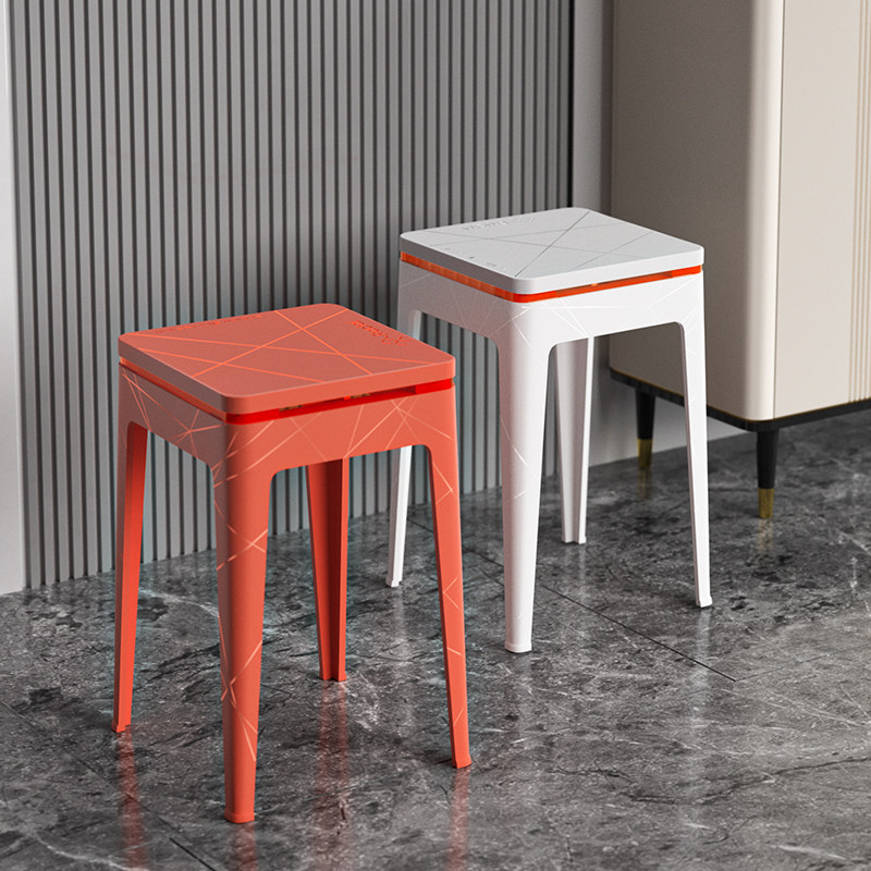 Thickened household plastic stool Italian light luxury adult dining room chair cooked plastic high stool square stool high foot plastic stool imitation solid wood