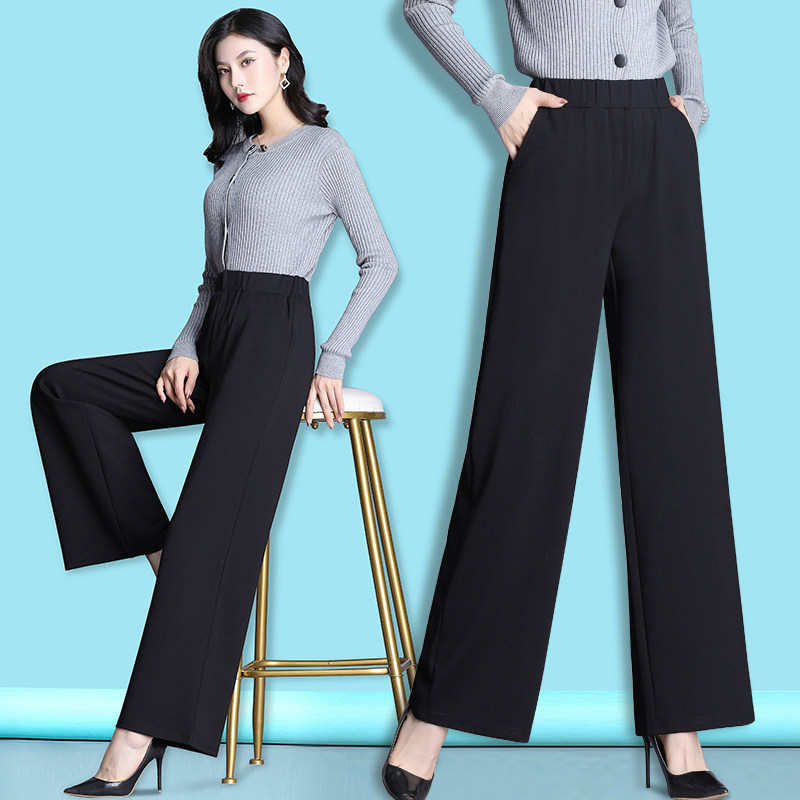Large size SIZE WIDE PANTS WOMAN MID-YEAR WOMEN'S CLOTHING MOM AUTUMN WINTER PLUS SUEDE THICKENED STRAIGHT BARREL LONG PANTS PANTS PLUS FAT INCREASE