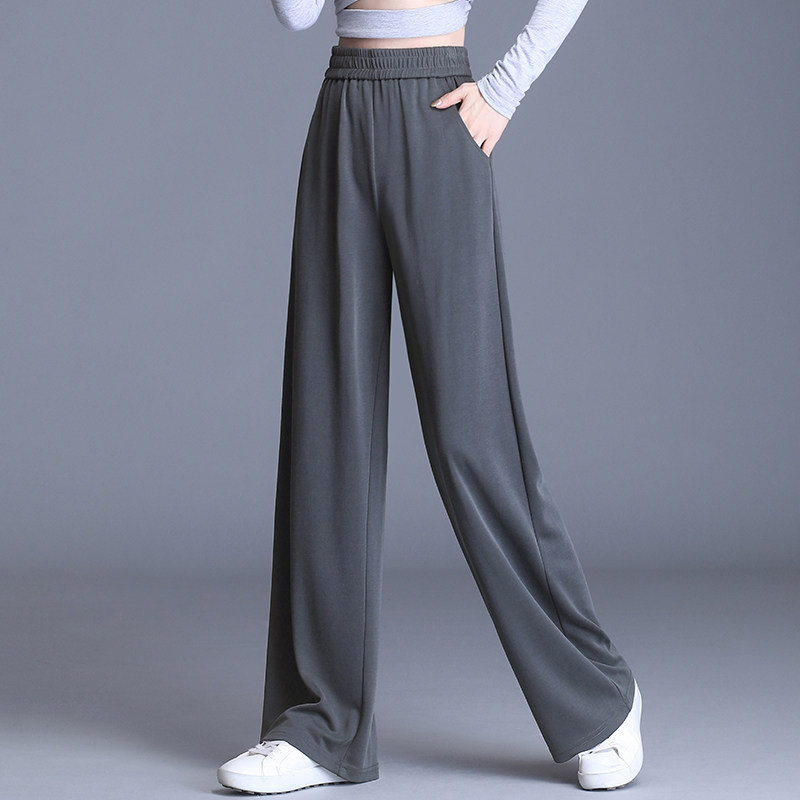 Gray wide-leg pants women's high waist large size women's pants sports pants elastic waist loose straight lengthened mopping pants summer