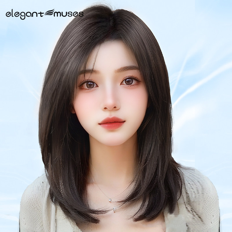 Wig woman long hair natural delivery needle All-headgear Genuine Hair full real person Split Collarbone Short Hair Whole top wig cover-Taobao