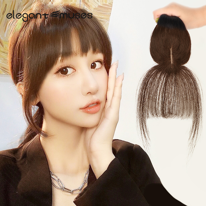 French fake bangs female natural seamless real hair net red 3D air bangs wig top head replacement film cover white hair