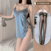 Зеленая и серая ночная рубашка + Т-сухожители + черный шелк