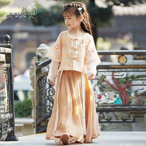 Детское ханьфу, демисезонный детский лонгслив, комплект, юбка, костюм, китайский стиль, 3-12 лет