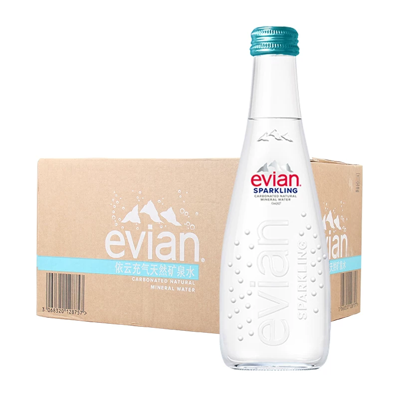 ФранцузскаяEvian Evian натуральная минеральная вода 330мл*20 элитная стеклянная бутылка газированная вода 750*12