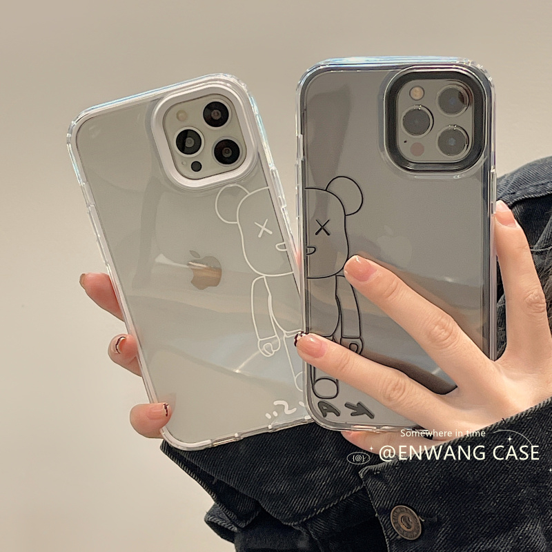 Enwang couple ins tide brand cartoon line violent bear apple 11 12iphone13promax mobile phone protective shell xs xr new 8p 7plus creative