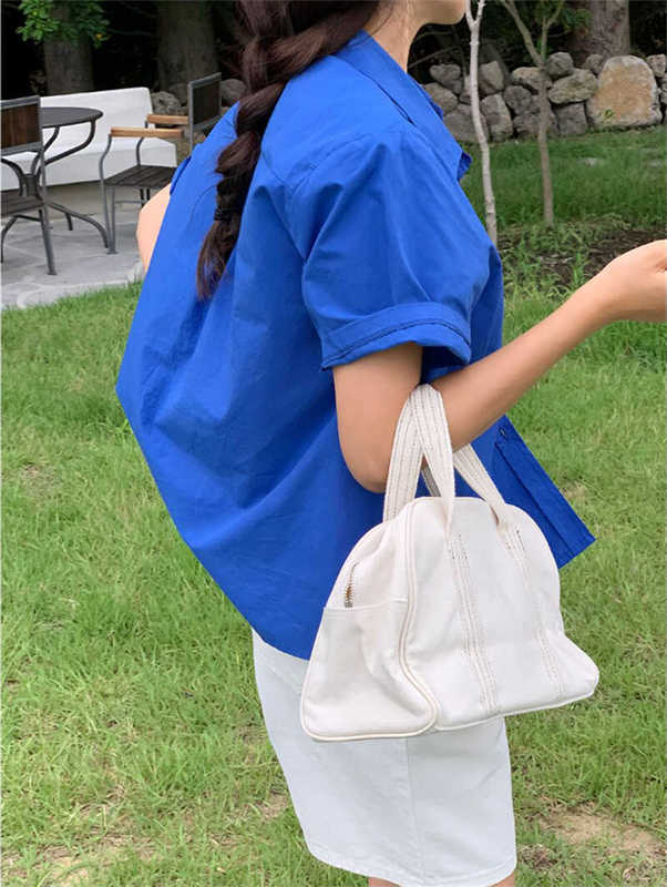 Klein Blue Shirt for Women, New Summer Korean Style Short-Sleeved Shirt, Thin and Slimming Design, Niche Top