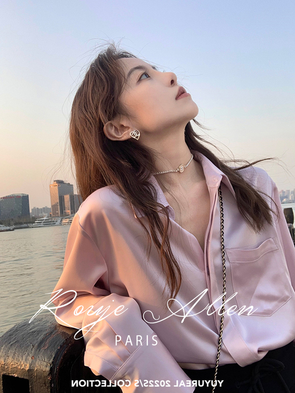 Rouje Allen High-End Elegant Acetate Satin Shirt for Women, Designer Niche Jacket Shirt Top