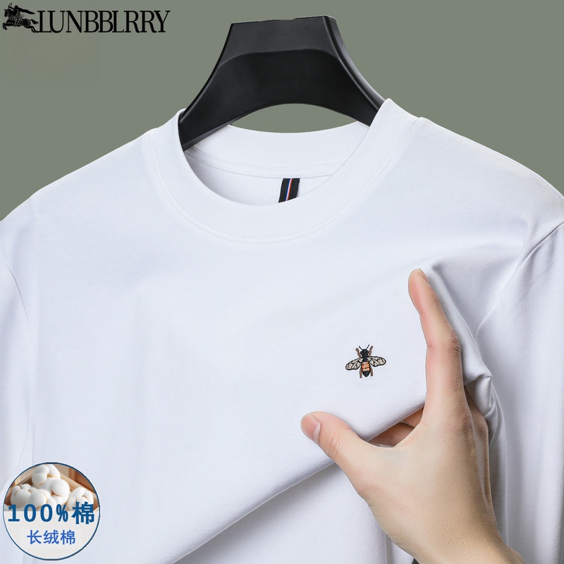 Lumba Baoli Long-Sleeved T-Shirt Men's White Round-Neck Embroidered 100% Pure Cotton Versatile Men's Sweatshirt Trendy Brand Top