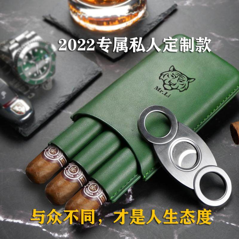 Cuban Cigar Moisturizing Leather Case Portable Three-Piece Pack with Cigar Cutter Gift Box Cigar Cutter Set