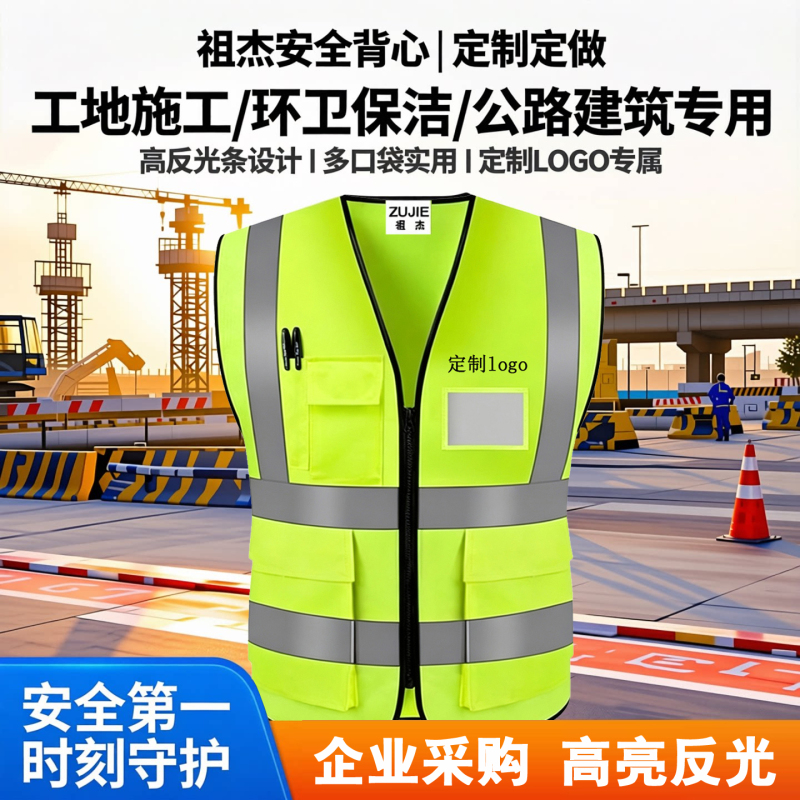 Reflective Safety Vest with Printed Logo, Breathable Mesh Vest, Construction Site Traffic Workwear
