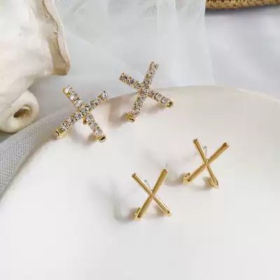 S925 silver simple letter X-shaped earring fashion diamond-set shiny niche design earring wild small earring 86