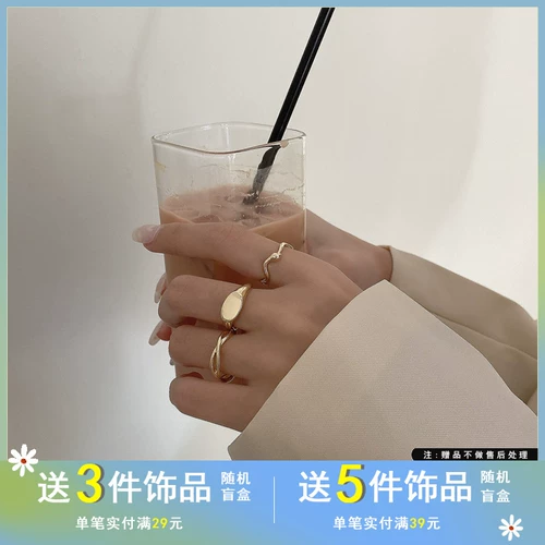 Комплект, небольшое дизайнерское модное кольцо в стиле хип-хоп, европейский стиль, простой и элегантный дизайн, 3 предмета, на указательный палец