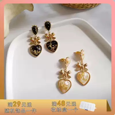 S925 silver needle Palace retro style earrings temperament love bow earrings female long version earring ear clip 257