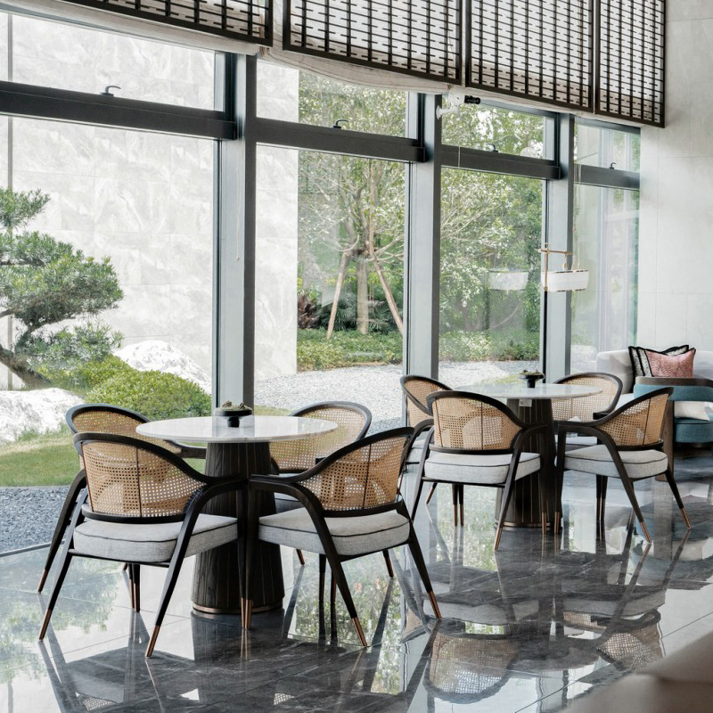 Sample House Display Center Negotiation Table And Chairs Modern New Chinese Light Lavish Hotel Clubhouse Rattan Chine Chair Solid Wood Sofa Furniture Custom