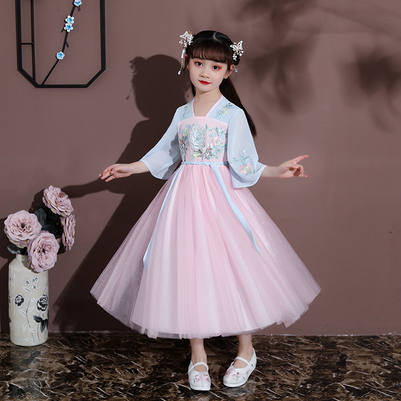 Children Handmaid's Girls Ancient Costume Super Fairy dress China Wind Dress Fairy Flutter and Elegant Wind baby Tang Costume Summer Clothes