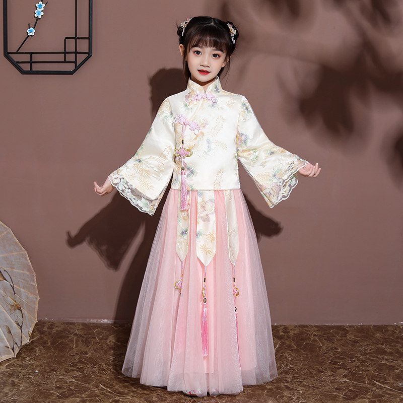 Children's Hanfu Spring and Autumn Girls ' costume Kimono skirt Super fairy little girl baby Tang dress Chinese style long sleeve children's clothing suit