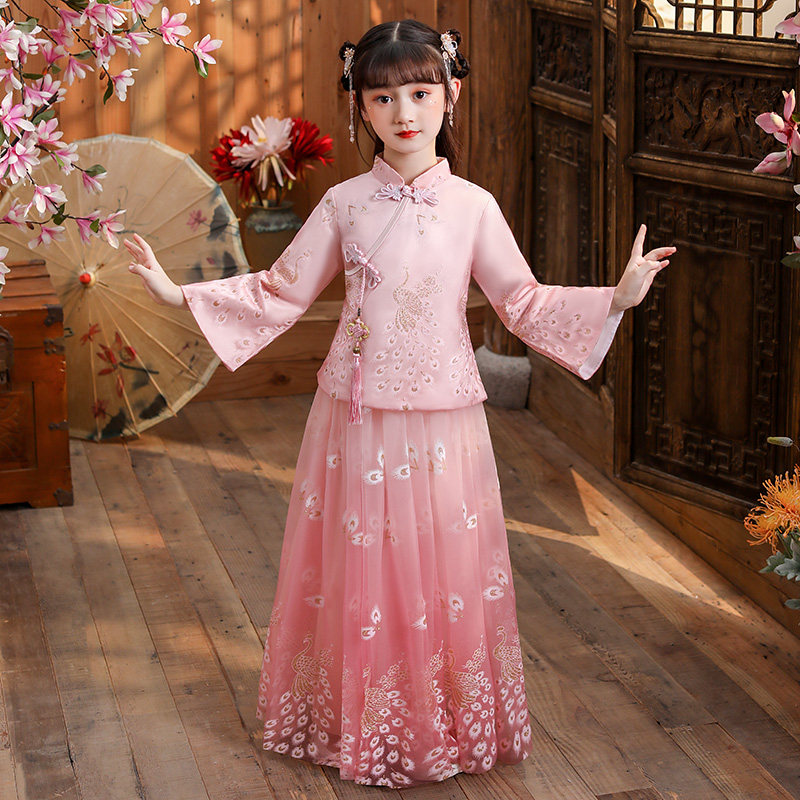 Girls Hanfu Spring and Autumn Children's Ancient Costume Super Fairy Chinese Style Little Girl Baby Tang suit New Year's New Year's Dress Winter