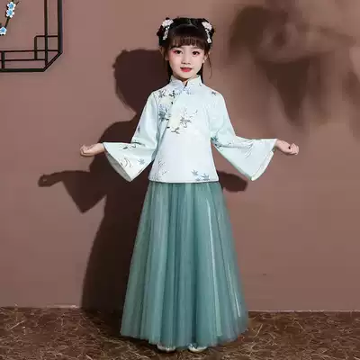 Girls Hanfu Chinese style children's ancient costume Super fairy skirt Baby big boy Tang costume Little girl long-sleeved suit Spring and autumn