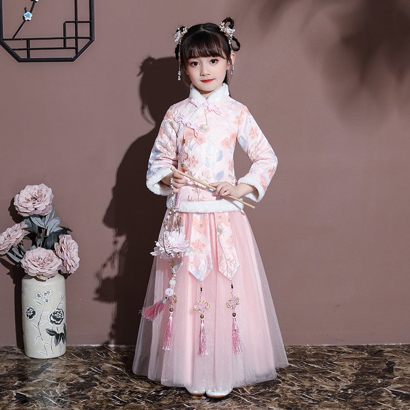 Children's New Year Hanfu Girls ' New Year's Dress New Year's Dress Ancient costume Little girl Chinese style Baby Tang dress thickened winter dress