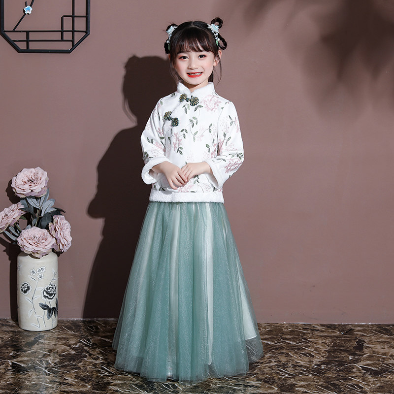 Children's Han clothes girl ancient dress superfairy China wind long sleeve autumn and winter clothing baby girl Tangclothing Thickened Beiyr Clothing