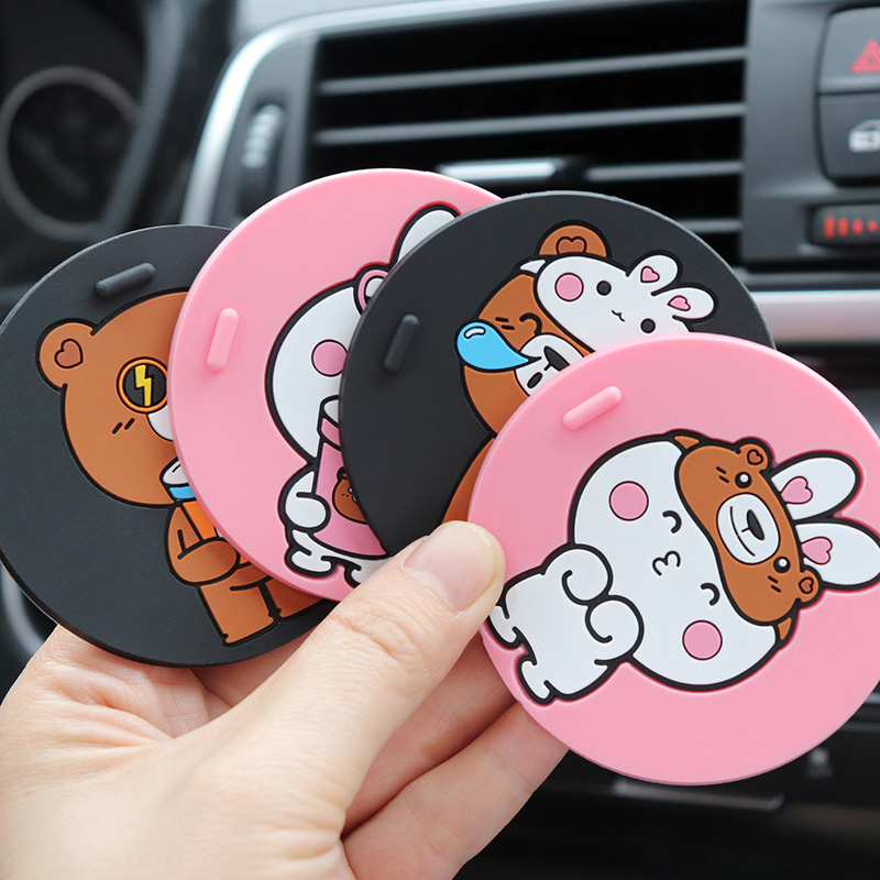 Car cartoon water coaster car rubber mat creative car interior non-slip mat Cute water cup slot mat storage mat female