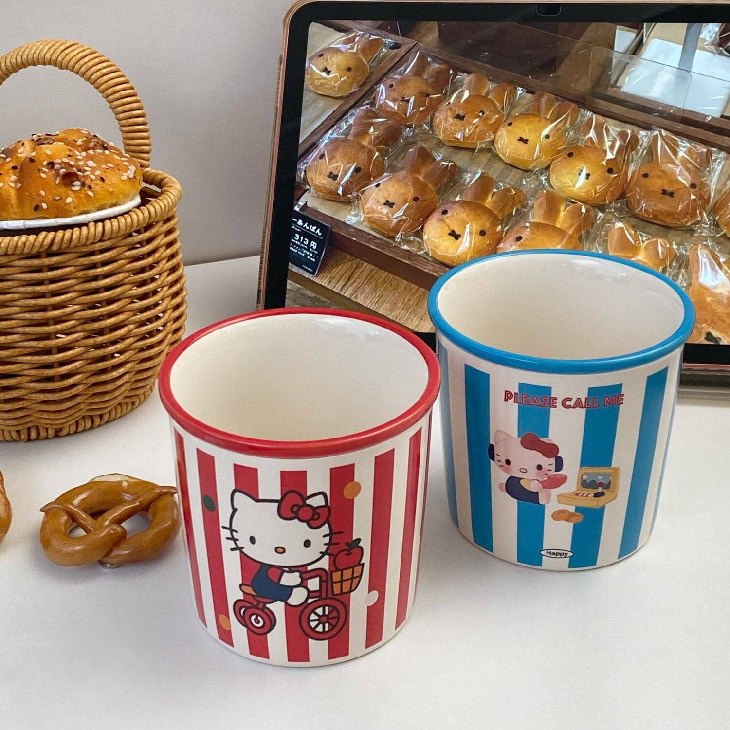 Вазы керамические 卡通条纹陶瓷杯可爱猫咪情侣款马克杯大容量高颜值早餐杯牛奶杯子