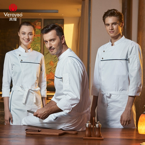 真耀 Высококлассный демисезонный лонгслив для работы, пуховик для отеля, дышащая сетка для волос, комплект, рабочая одежда, короткий рукав