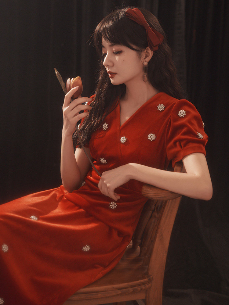 Evening Dress Bride Wedding Toast Dress Red Door Return Dress Little Engagement Temperament Dress Skirt Usually Wear