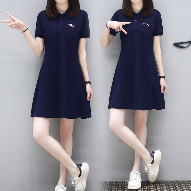 Polo New 2026 Casual Sports Waist-Slimming A-Line Dress for Women Summer Mesh Cotton T-Shirt Tummy-Covering Lapel Dress