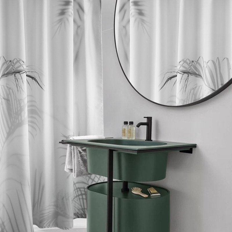 Liangqi Liangqi bathroom waterproof shower curtain cloth partition window Nordic shower curtain set free hole waterproof thickened powder room