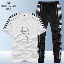 Rich bird pure cotton short-sleeved suit mens summer casual embroidery sportswear mens outdoor large size sports two-piece suit