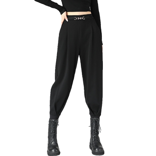 女士黑色加绒束脚哈伦裤女2025新款秋冬小个子休闲萝卜马丁靴裤女