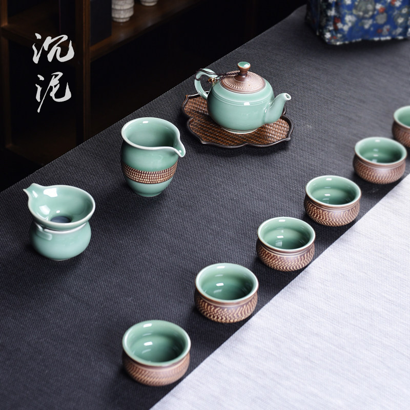 Dragon Springs Green Porcelain Handmade Jumping Knife Kung Fu Tea Set Group Home Ceramic Teapot Tea Cup Whole Set Of Tea Set High Gear Courtesy