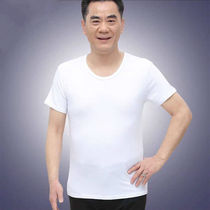 Middle-aged and elderly mens short-sleeved T-shirt cotton old mans shirt cotton large size undershirt vest dad summer cotton short-sleeved