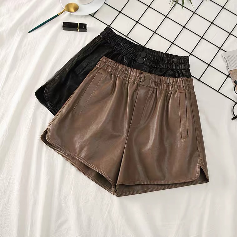 High waist leather pants women's 2021 autumn and winter new outer wear pu leather shorts a word wide leg fashion wild large size fat mm