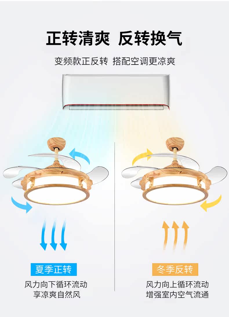 Потолочный вентилятор 潇洒枫北欧吊扇灯客厅现代卧室餐厅隐形风扇大风力约家用风扇吊灯
