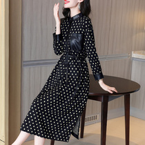 Sink velvet dress autumn 2021 New plus size womens high-end luxury big brand French retro polo dot long skirt