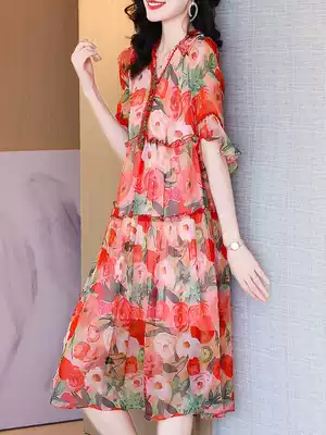 Silk dress 2021 new summer women's high-end big brand temperament thin mulberry silk long version floral skirt