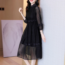 Velvet Burnt Flower Dress Autumn Dress 2021 New Women High-end Luxury Big Brand Temperament Black Winter Skirt