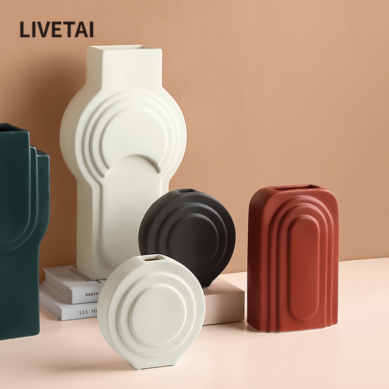 LIVETAI Nordic Morandi art ceramic decorative flower arrangement drying flower arrangement living room dining table large vase ornaments