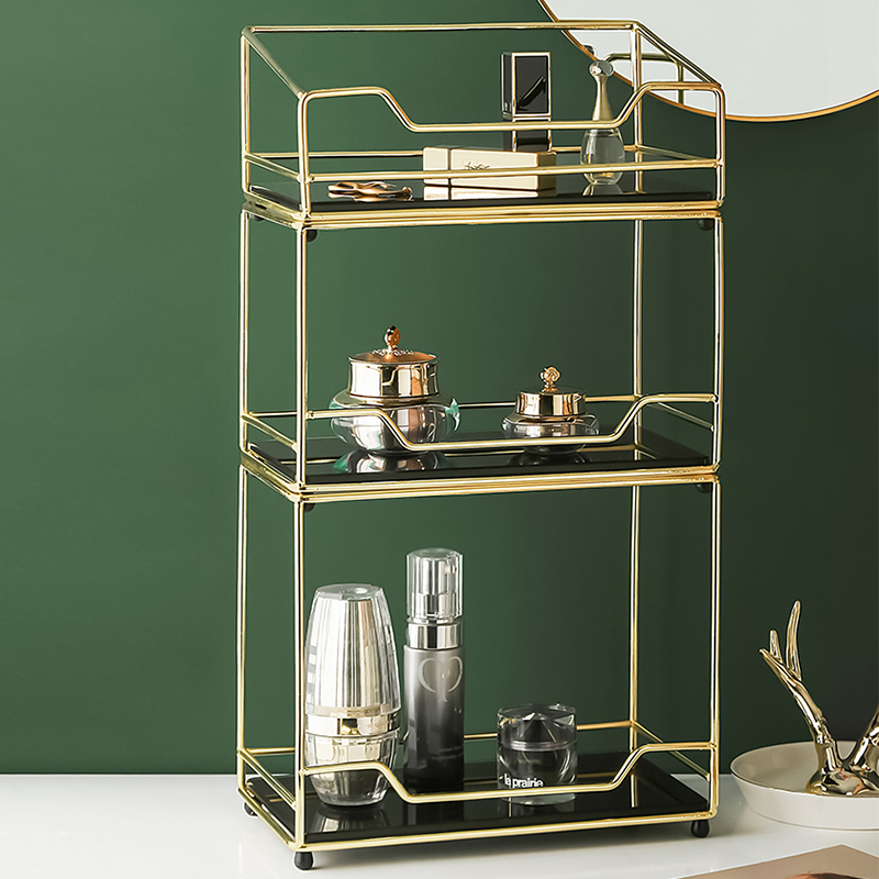 LIVETAI light luxury Nordic style multi-layer square golden iron storage shelf cosmetics sundries decoration