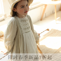 Korean version of girls temperament dress long sleeve lace skirt splice Japanese and Korean retro cotton Princess Dress cute foreign style